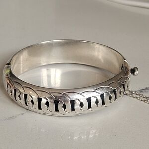 Vintage MCM Taxco Sterling Silver 925 Bangle Bracelet Safety Chain 37g+